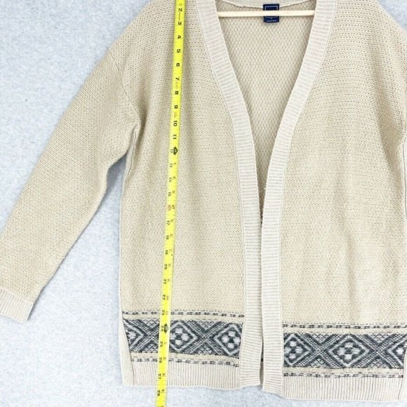 GAP Womens Cardigan Sweater Aztec Size Medium Tan Knit Casual Wool Blend Top - Picture 3 of 6